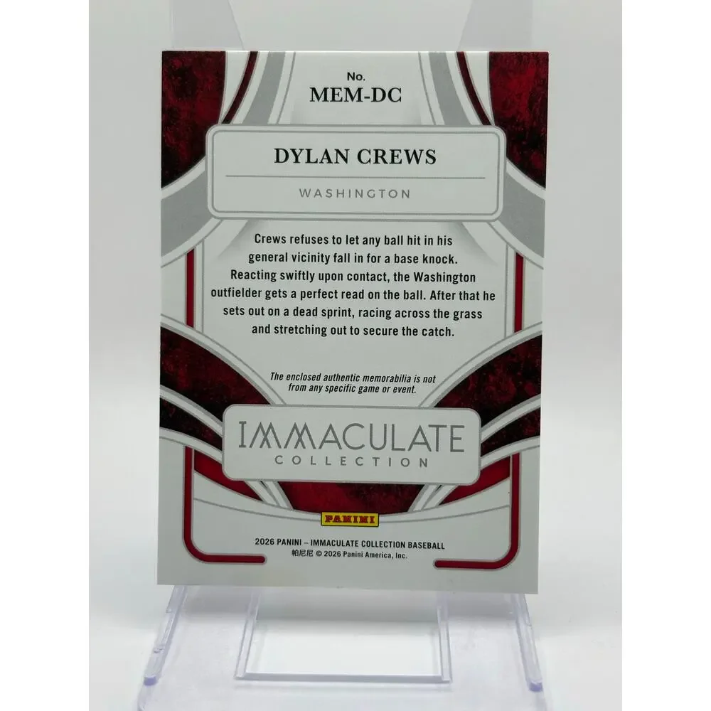2026 Panini Immaculate Dylan Crews Silver Jersey Patch Relic 22/25 SP Nationals
